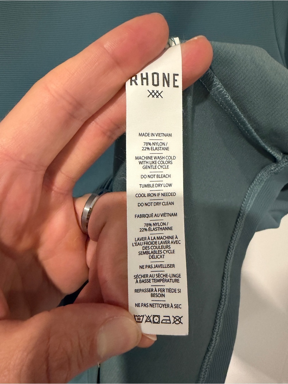 RHONE Men’s Johnny Collar Polo in Slate Teal with White Accent - Picture 2 of 3